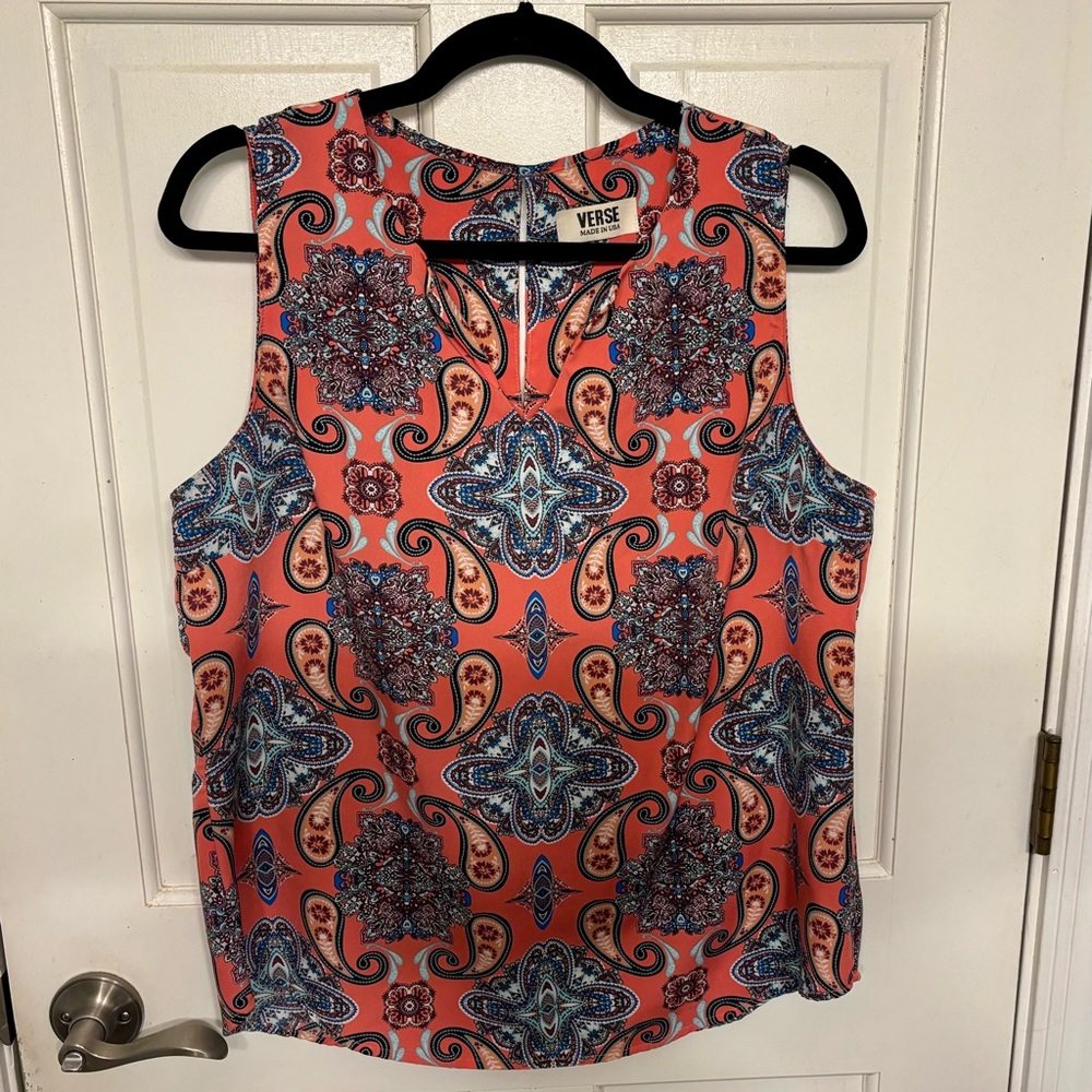 Verse Women's Sleeveless Paisley Top - Coral and Blue